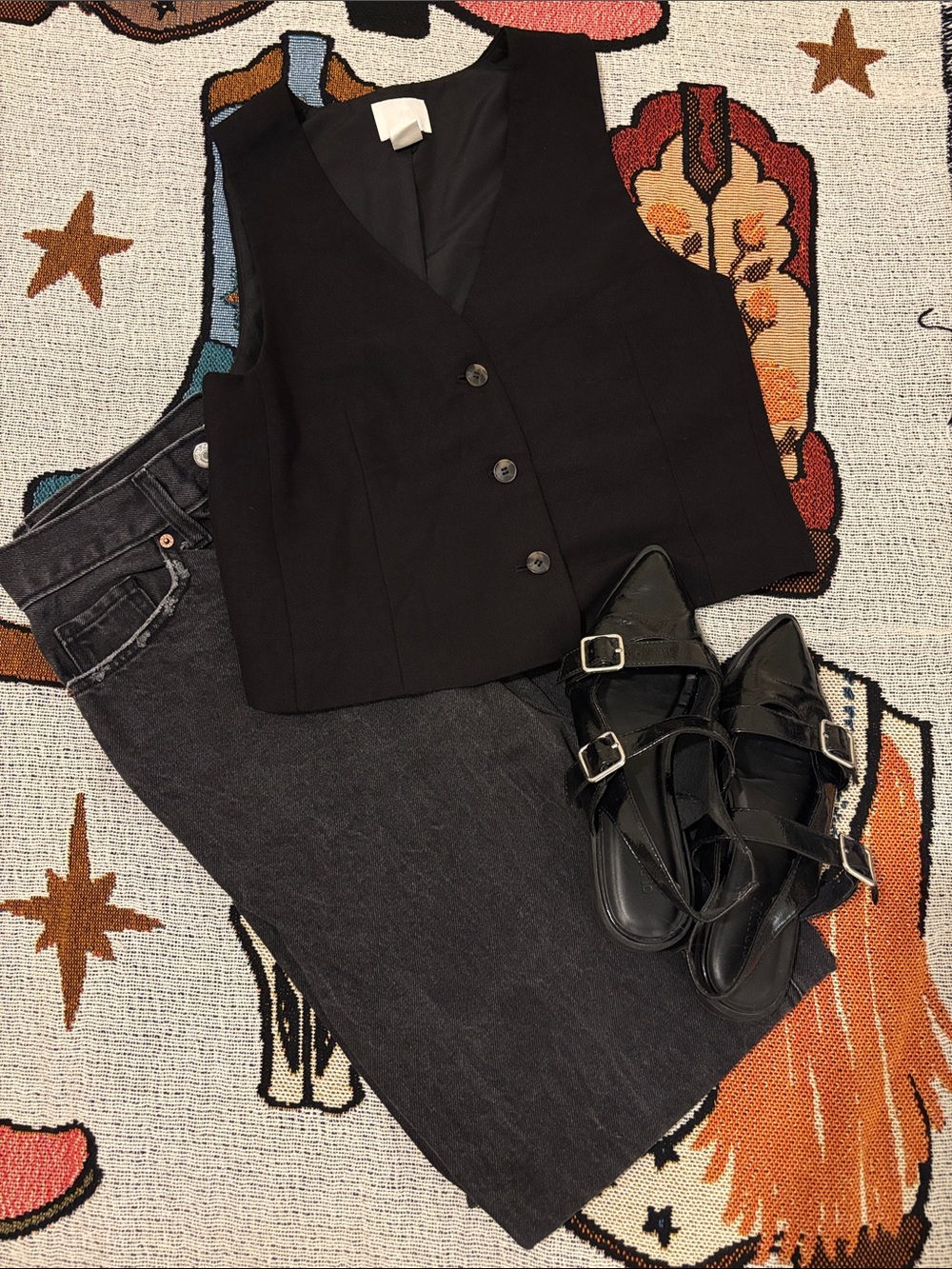 H&M Cropped Black Button-Front Vest